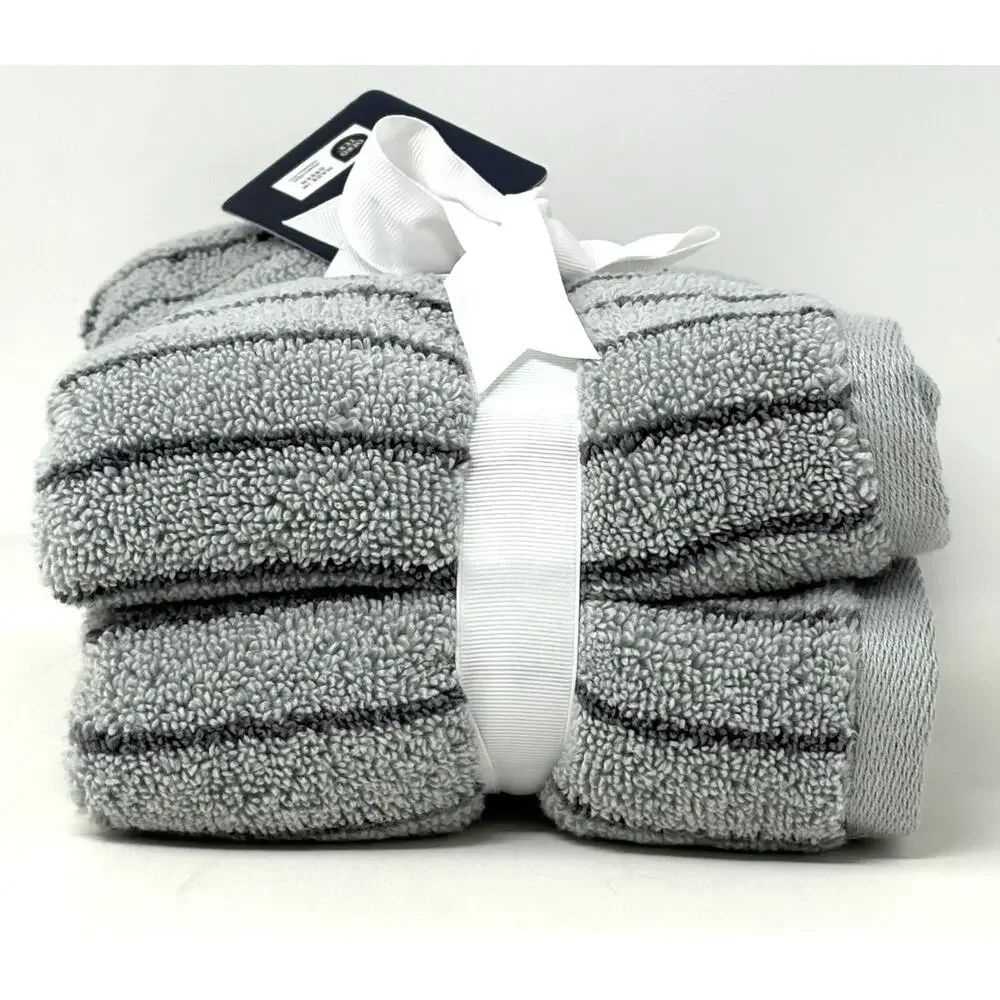 Brooks Brothers Grey Gray Striped Cotton Hand Towels Set 2 Measures 16x28